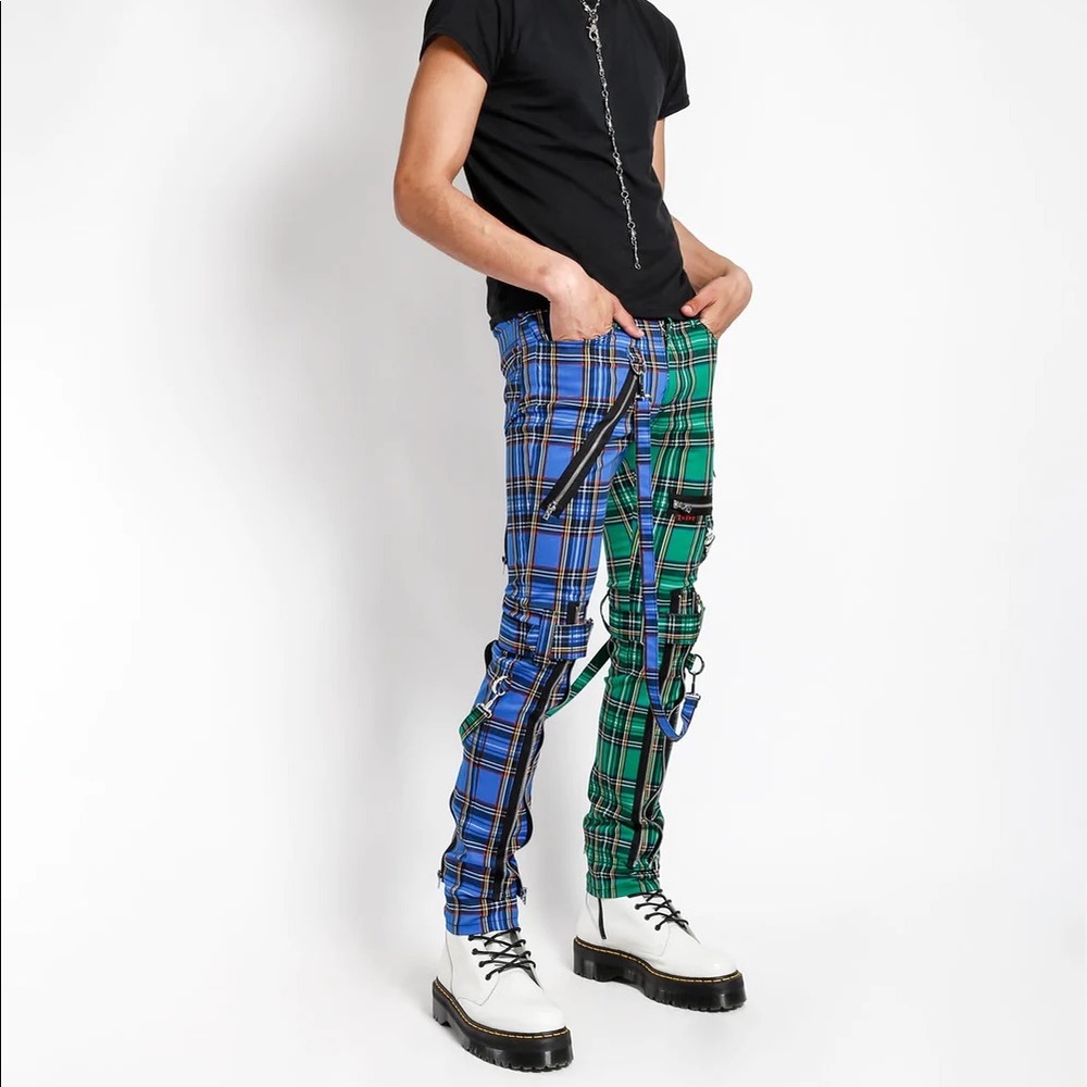 SPLIT LEG BONDAGE PANT BLUE/GREEN PLAID 30x30